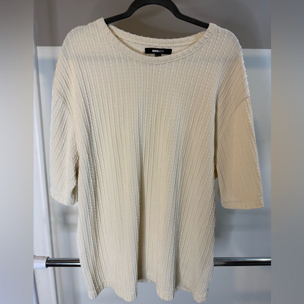 Cream Textured Short Sleeve Top